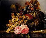 Edward Ladell Still Life With A Birds Nest, Roses, A Melon And Grapes painting